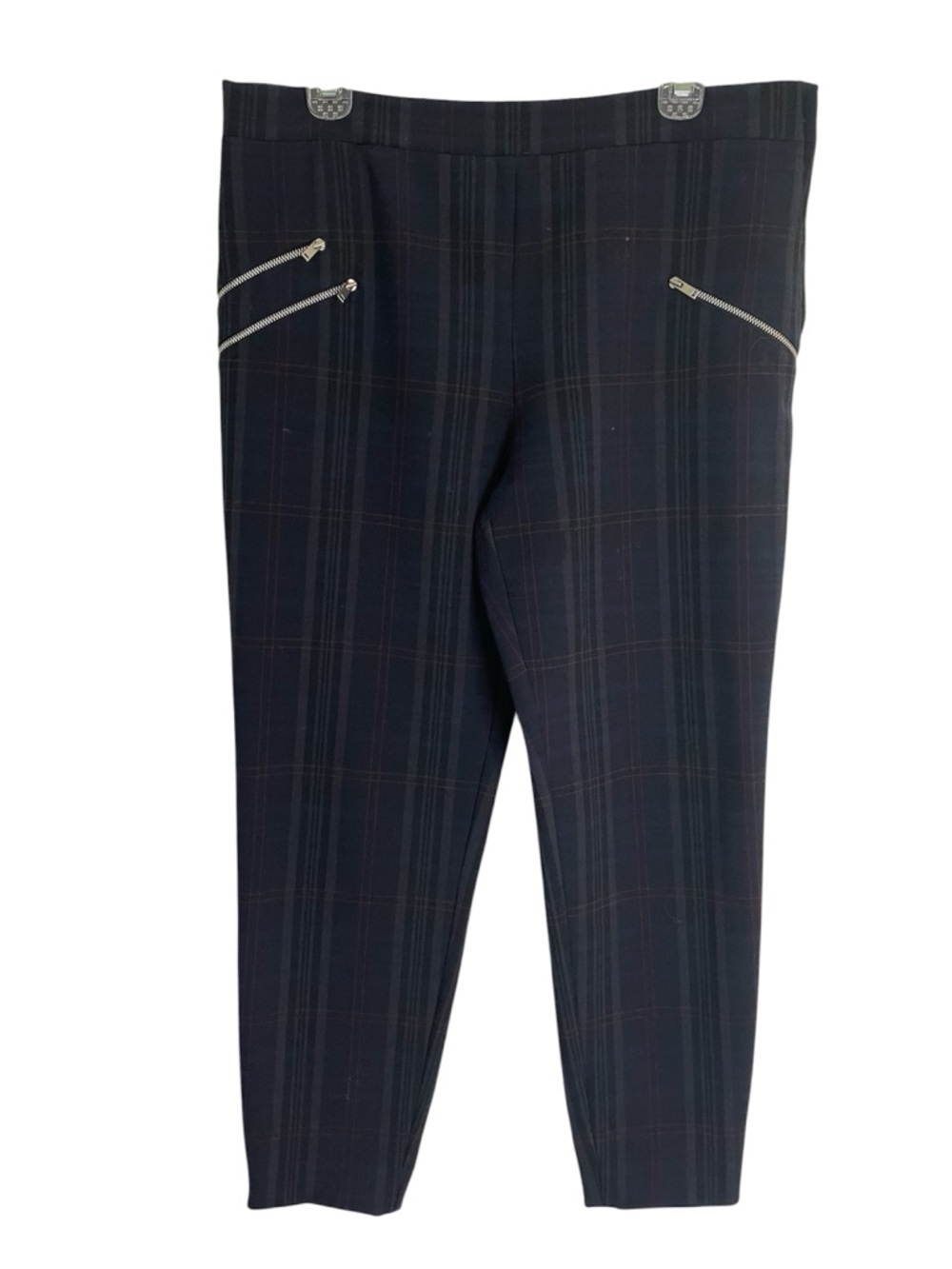Zara Woman Navy Plaid Trousers with Red Stripes Zipper Size XL preppy  retro